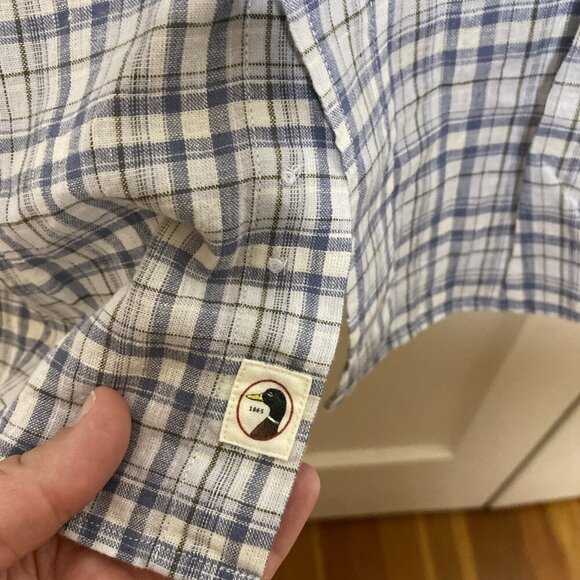 Duck Head Farris Linen Cotton Oxford Light Blue Plaid Medium $108 MSRP #2 - Picture 5 of 7